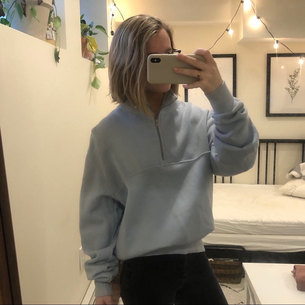 Brandy Melville Dusty Blue Quarter Zip Sweatshirt